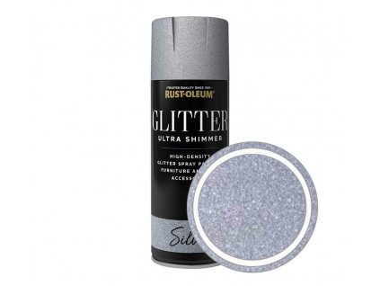 Dekorační barva ve spreji efekt stříbrné třpytky Rust-Oleum Glitter Ultra Shimmer Silver 400 ml