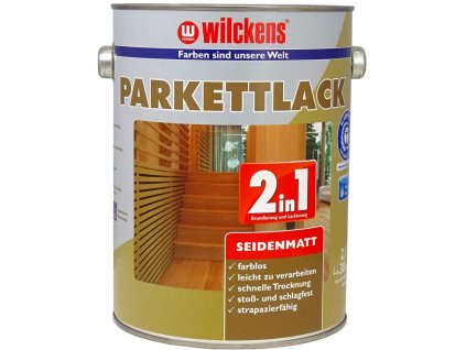 Bezbarvý lak na parkety a dřevěné podlahy 2v1, polomat, WILCKENS Parkettlack 2in1, seidenmatt