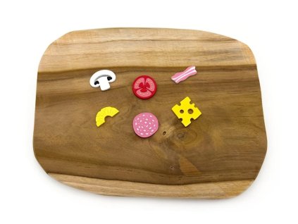 Miniatury ingrediencí na pizzu pro smyslové hraní dětí