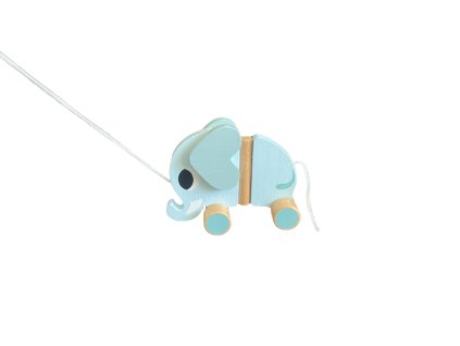 Tahací dřevěná hračka slon na šňůrce – modrá