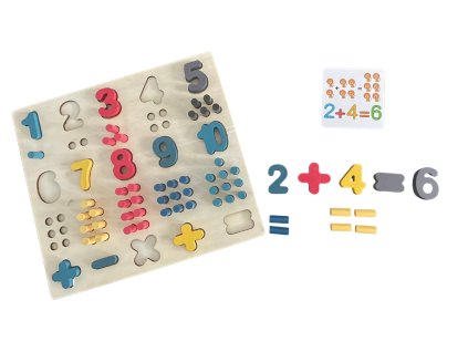 Dřevěná sada na počítání a matematické operace s čísly a kolíčky