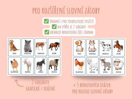 Výukové kartičky se zvířátky – domácí, lesní a hospodářská zvířata pro děti