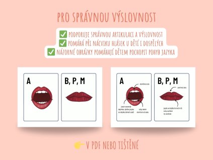 Logopedické kartičky – motorika mluvidel s obrázky polohy jazyka a úst při výslovnosti
