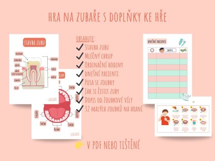 Dětská výuková sada Hra na zubaře – plakát mléčné zuby s popisky