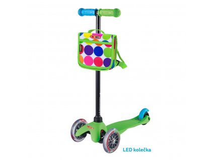 Mini Micro Classic scooter - Green LED + Neon Dot backpack