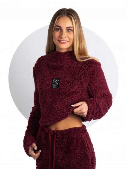 Crop Mikina Fluffy Sleeve Bordeaux Title