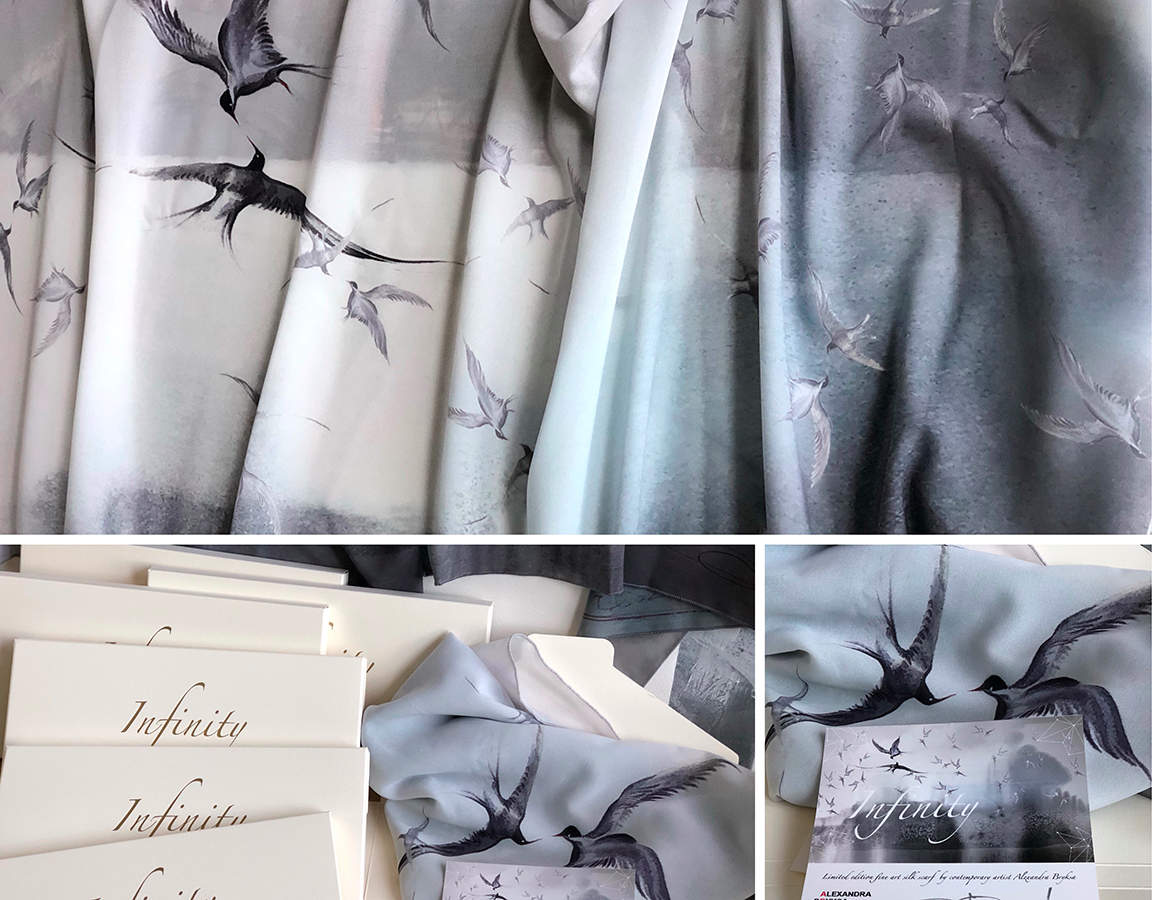 Fine Art Scarf Birds Alxandra Bryksa Design-1