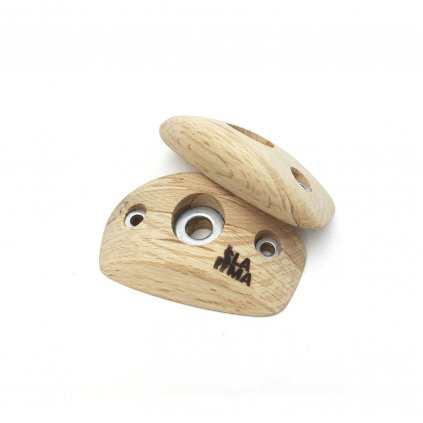 26 positive and symmetric wooden climbing holds. Juggy wooden holds