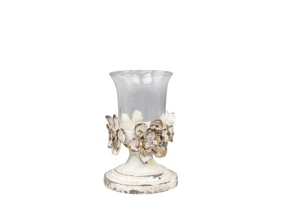 Romantický svietnik s kvetinovým dekorom – Chic Antique, H18/D12 cm, antique cream