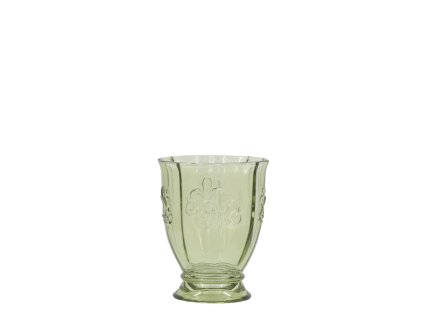 Sklenený pohár Saint-Émilion s dekorom – Chic Antique, H10.5/D8.5 cm, olivový odtieň