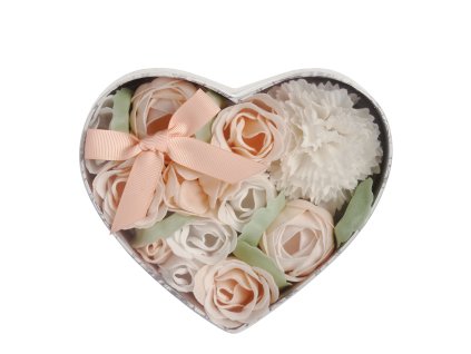 boite coeur bouquet parterre de fleurs de savon nude et blanches parfum rose