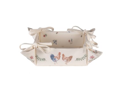 car47 bread basket 35x35x8 cm beige blue cotton chicken and rooster square kitchen gift