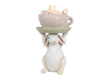 6pr3998 figurine rabbit 24 cm beige pink polyresin easter decoration (2)