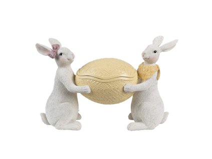 6pr5130 decorative bowl egg 29x10x18 cm white yellow plastic rabbits