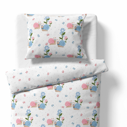 Dětské povlečení do postýlky – Šneci barevní – bíla