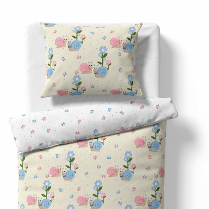 Dětské povlečení do postýlky – Šneci barevní – žlutá