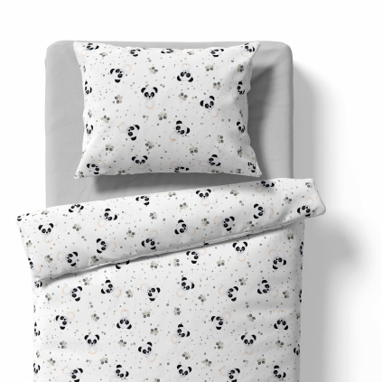 Dětské povlečení do postýlky – chrastítko Panda – bílá