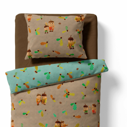 Children's bedding - Oaks - desert/mint