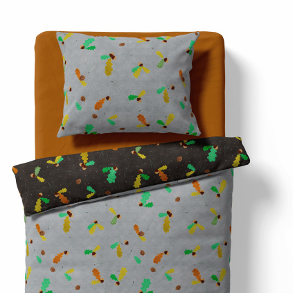 Bedding for adults – Oak leaves – grey/black