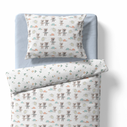 Children's bedding - Teddy bear and turtle - white