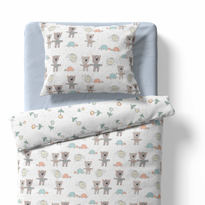 Baby crib bedding – Teddy bear and turtle – white