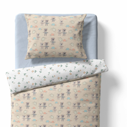 Children's bedding - Teddy bear and turtle - beige/white
