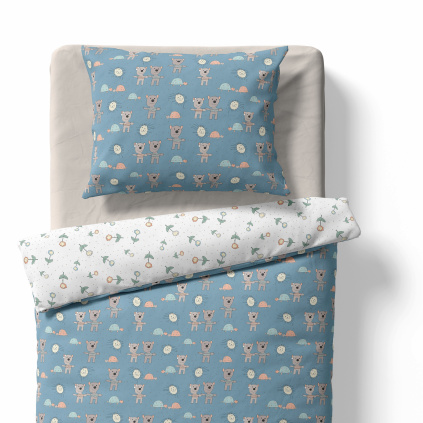 Children's bedding - Teddy bear and turtle - dark blue/white