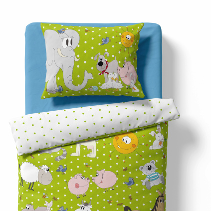 Dětské povlečení do postýlky – Zvířátka – zelená