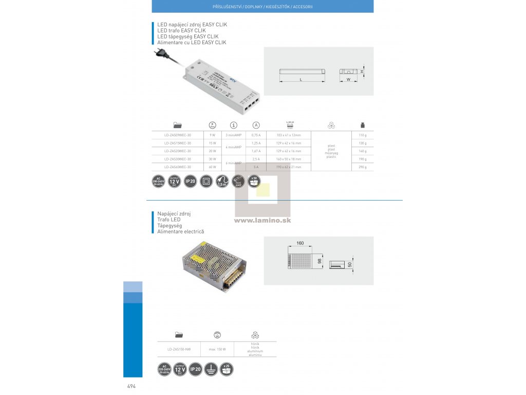 Trafo 60W 12V LED SLIM EASY CLICK - Lamino