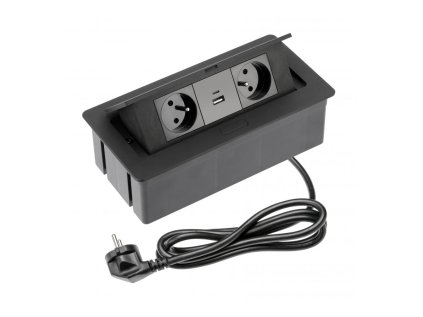 Zásuvka výklopná SOFT 2x230V 2xUSB(1xA,1xC) čierna