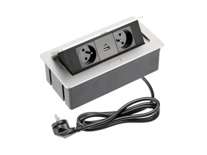 Zásuvka výklopná SOFT 2x230V 2xUSB(1xA,1xC) hliník