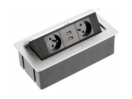 Zásuvka výklopná SOFT 2x230V 2xUSB(1xA,1xC) hlinik