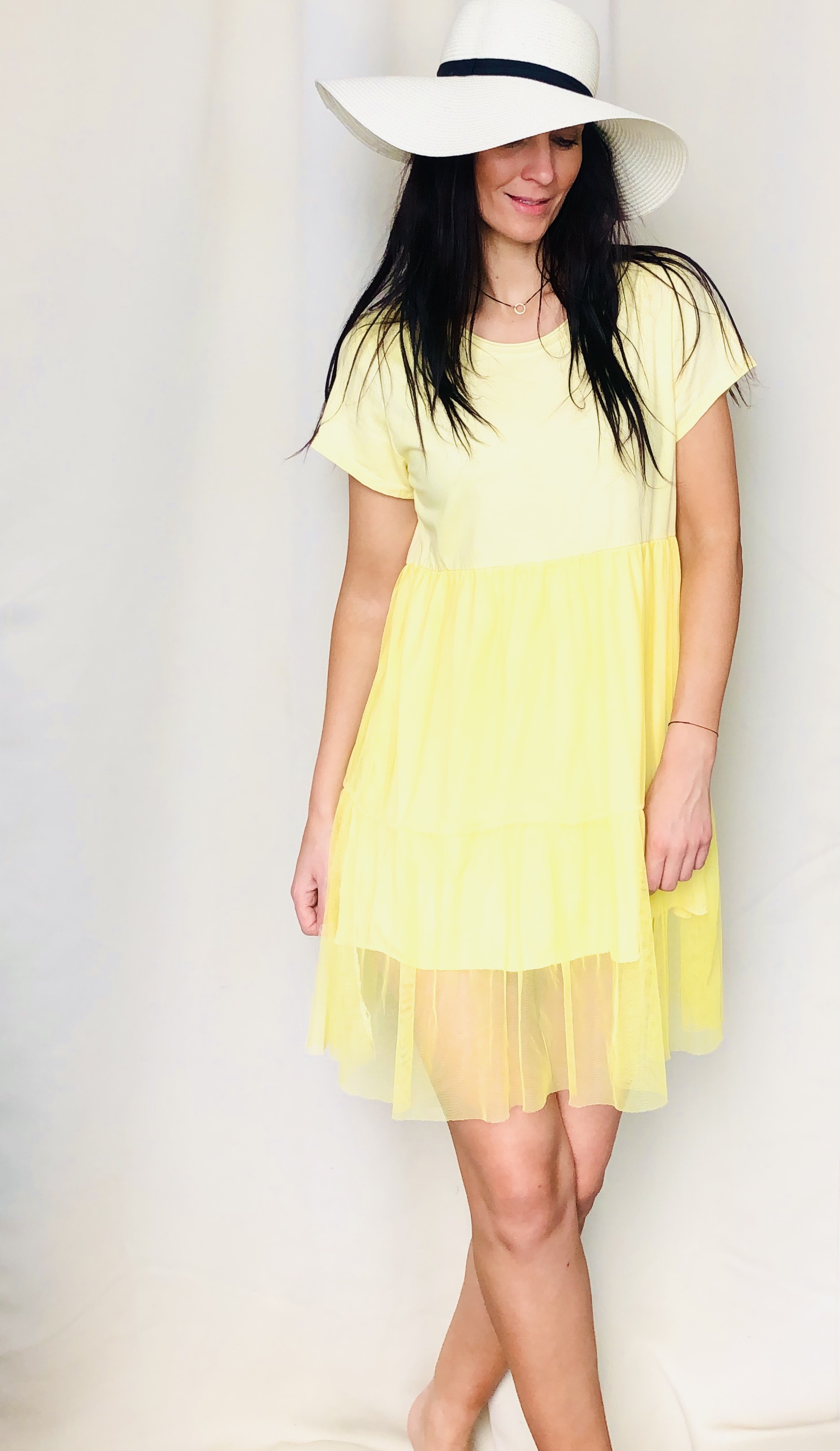 Cool stylové šifon šaty Barva: Žlutá, Velikost: M/L
