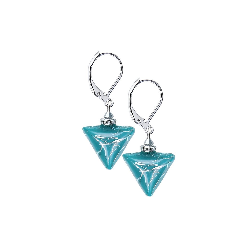Turquoise Triangle fülbevalók színtiszta ezüsttel a Lampglas gyöngyökben