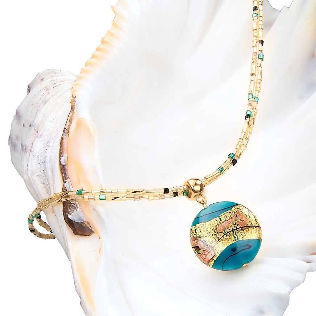 309 nahrdelnik turquoise gold s 24karatovym zlatem v perle lampglas