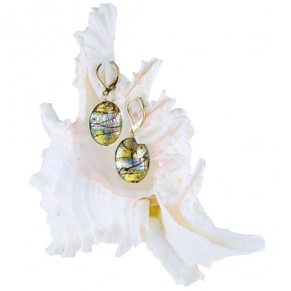 Titokzatos Gold Fantasy fülbevalók 24 karátos arany és tiszta ezüst díszítéssel Lampglas gyöngyökben