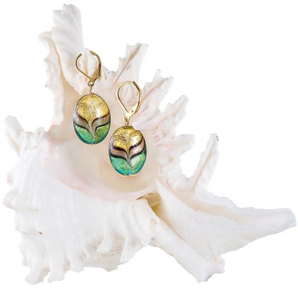 Varázslatos Green Sea World fülbevalók 24 karátos arany díszítésű Lampglas gyöngyökből