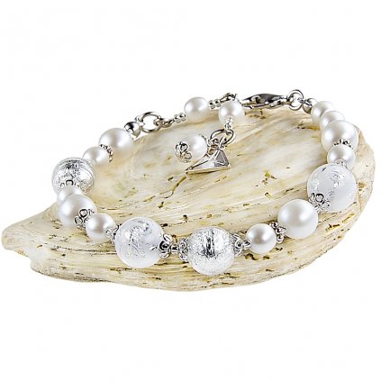 Női White Romance karkötő színezüst díszítésű  Lampglas gyöngyökkel