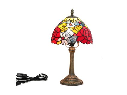 Tiffany stolná lampa Red Rose Huizhou Oufu Lighting v.36xš.20, sklo/kov,40W