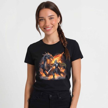 Tricko damske Premium rytir a drak cerne