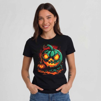Tricko damske Premium Zombie pumpkin cerne