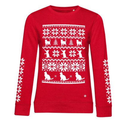 Winter cats mikina damska crewneck cervena
