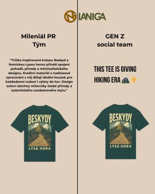 Mileniál PR tým vs. Gen Z social team 👀 Oba milují Beskydy, jen to vyjadřují trochu jinak 😅 Tričko Beskydy – Lysá hora...