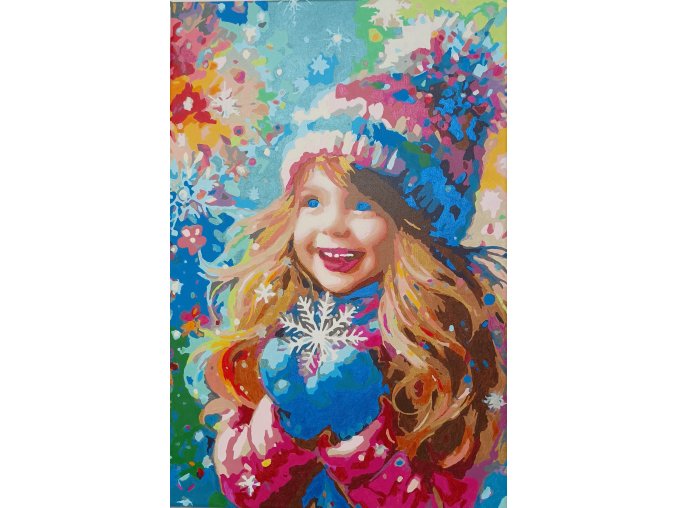 Holčička a sněhová vločka - vymalovaný obraz