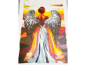 Anděl a západ slunce - vymalovaný obraz