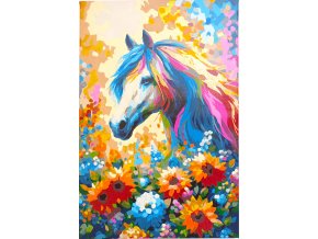 Kůň a květiny - vymalovaný obraz