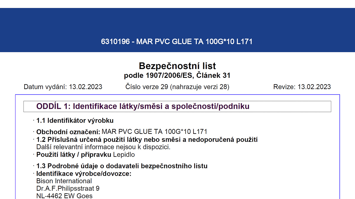 Náhled: Bezpečnostní list – lepidlo 6310196