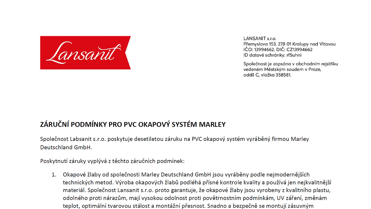 Náhled: Záruční podmínky Marley