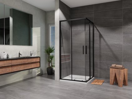 Sprchový kout čtverec Vati 900x900, černá, čiré sklo