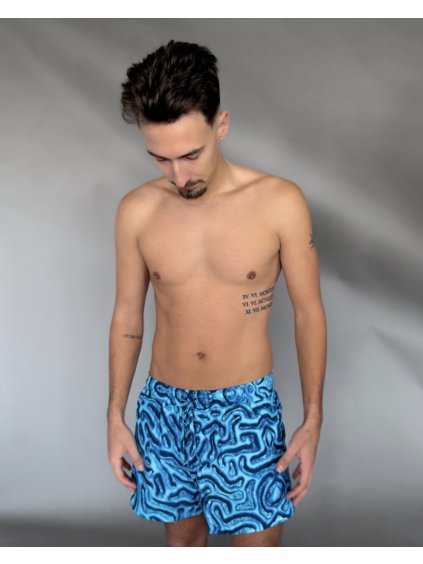 Short men's swimwear, blue, coral